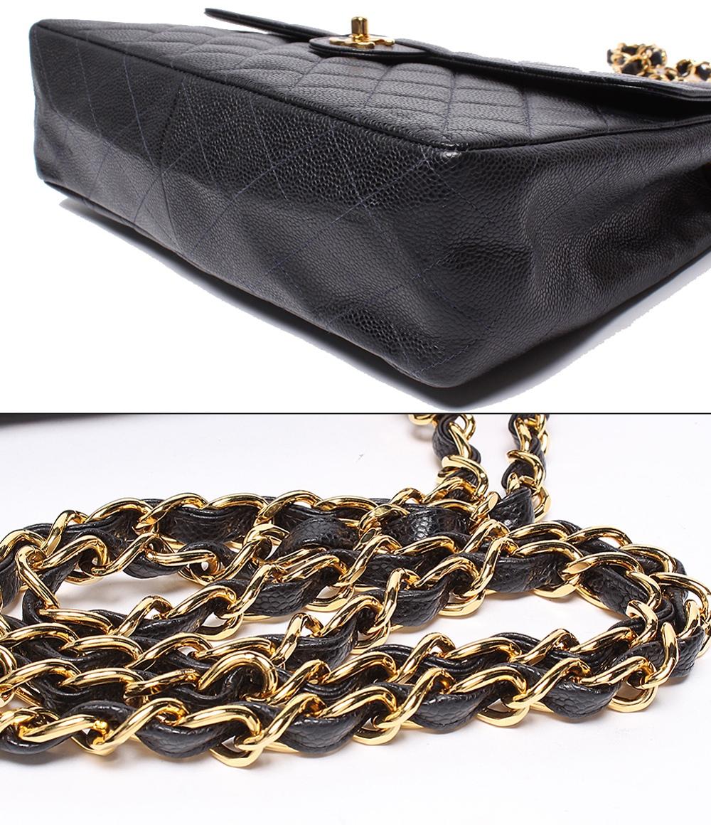 CHANEL チェーンショルダーバッグ マトラッセ キャビアスキン ゴールド金具 ダブルチェーン 6番台 肩掛け レディース シャネル