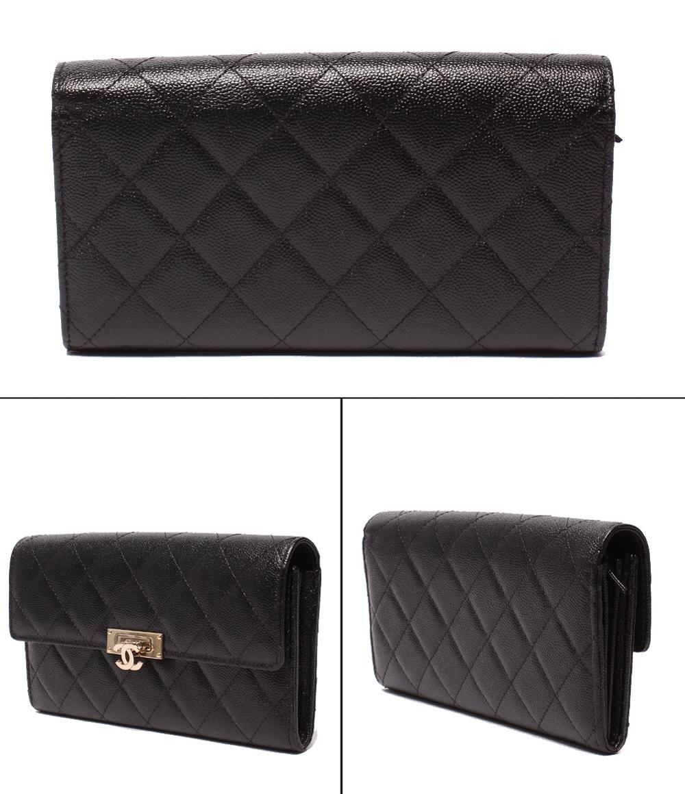 CHANEL 長財布  ココ ロック フラップウォレット ゴールド金具 キャビアスキン A80768 シャネル