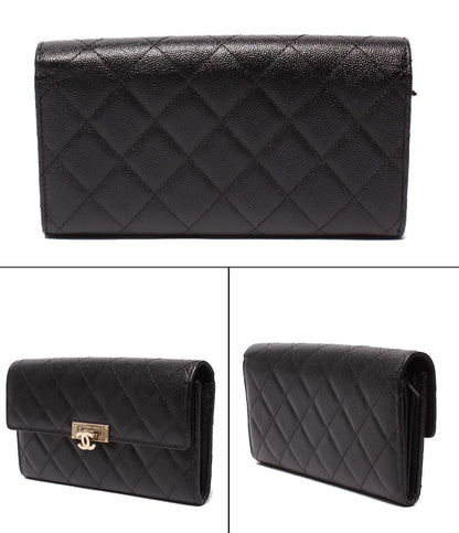 CHANEL 長財布  ココ ロック フラップウォレット ゴールド金具 キャビアスキン A80768 シャネル