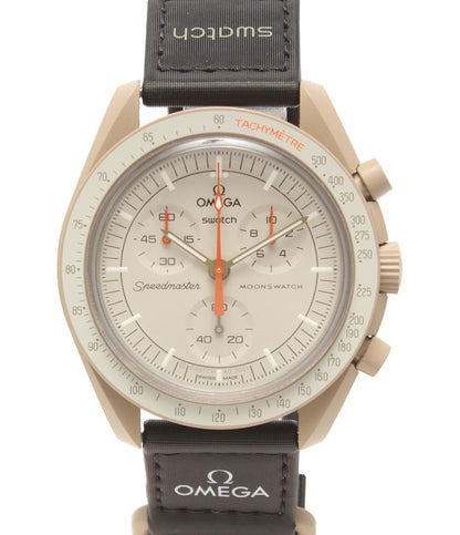 美品 オメガ スウォッチ 腕時計 MISSION TO JUPITER クオーツ ベージュ メンズ OMEGA Swatch
