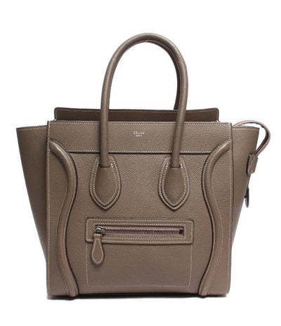 セリーヌ レザー ハンドバッグ シルバー金具 カーキ グレージュ系 ラゲージ マイクロ ショッパー レディース CELINE
