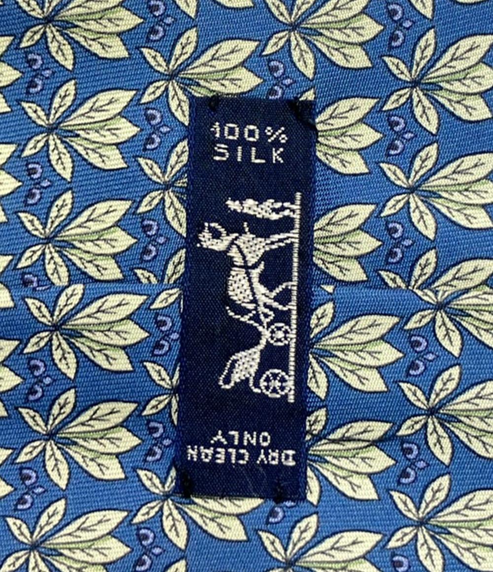 美品 エルメス ネクタイ シルク100% リーフ柄 7752OA メンズ HERMES