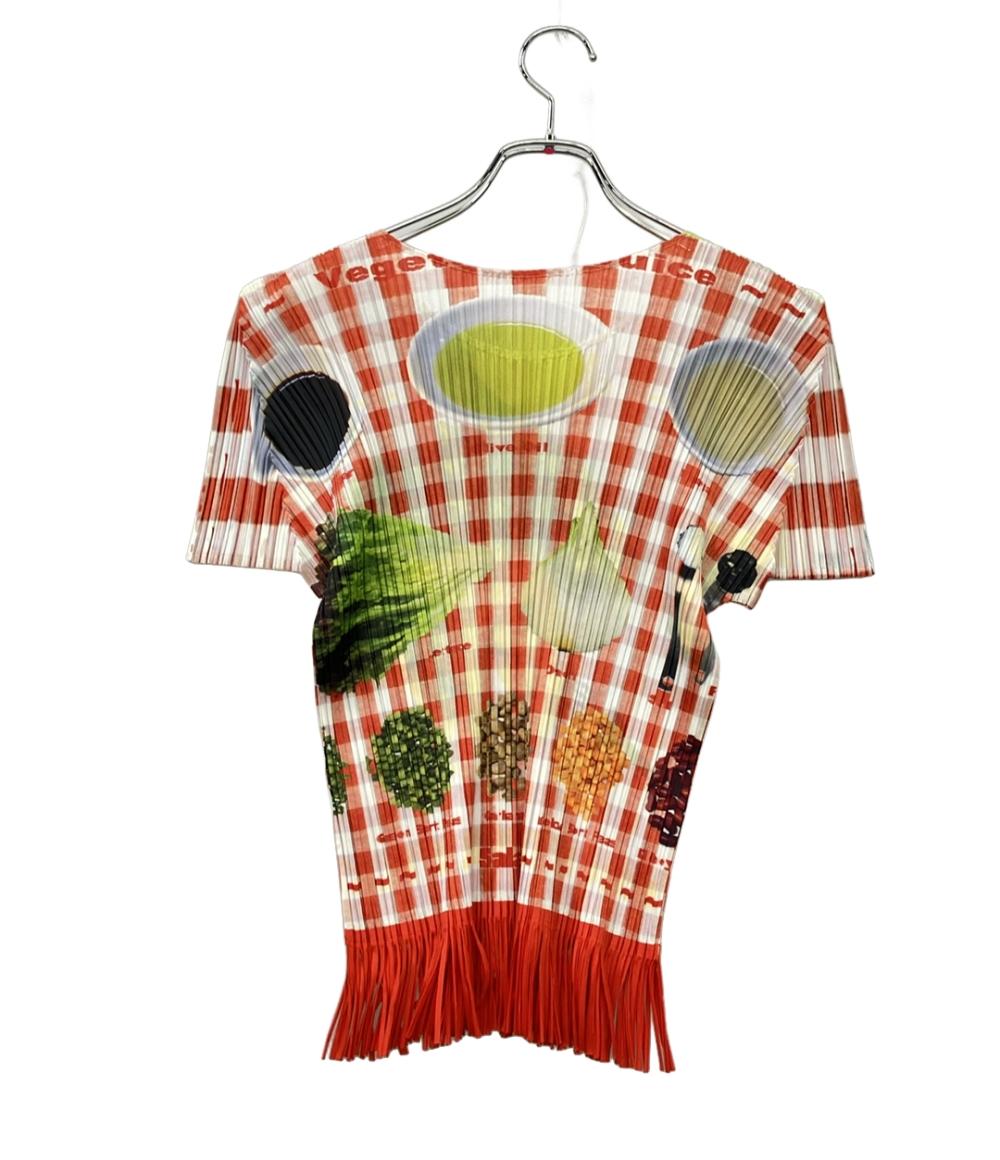 美品 PLEATS PLEASE 半袖シャツ キッシュ柄転写プリント レディース SIZE 3 (L) プリーツプリーズ