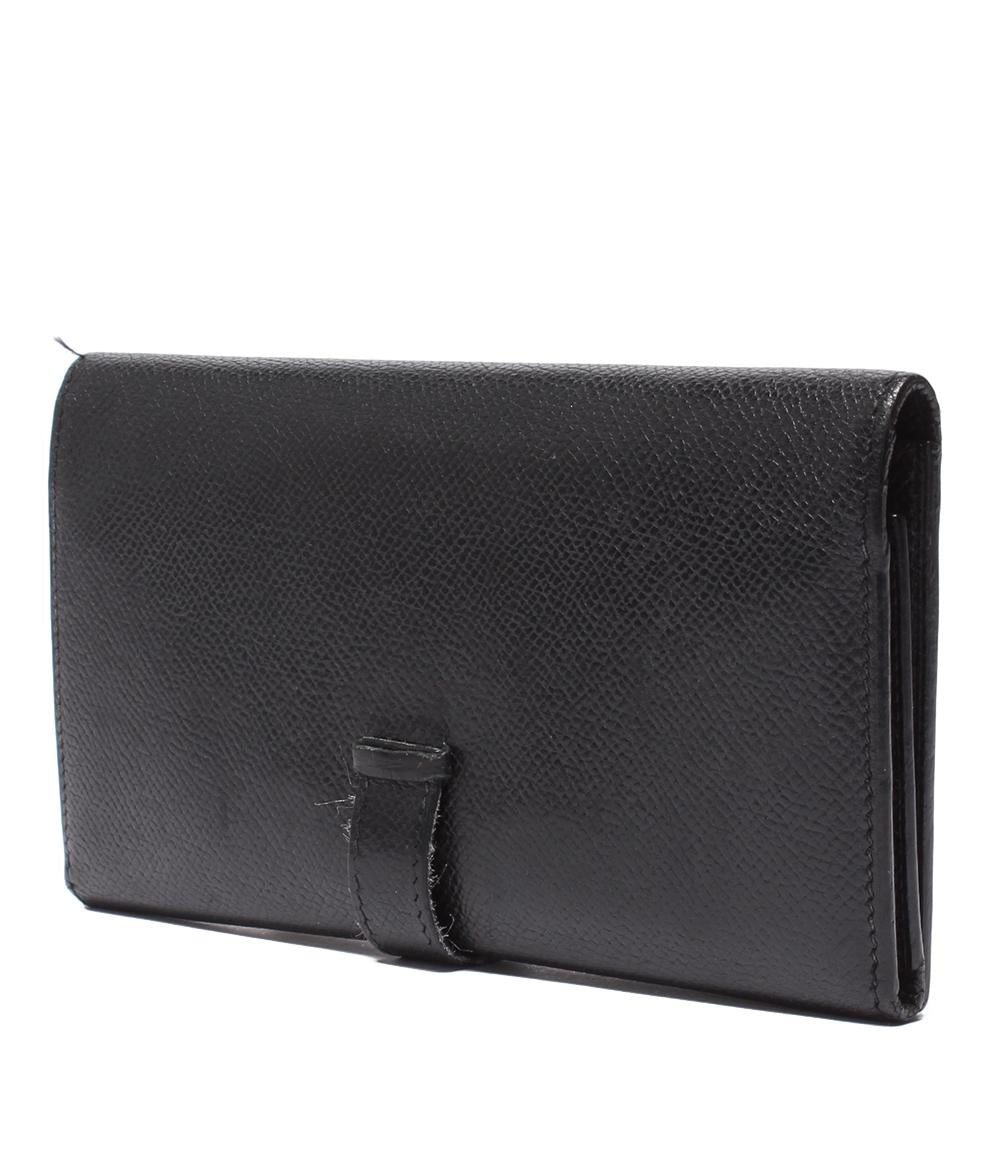 HERMES 三つ折り長財布 シルバー金具 □K刻印 ヴォーエプソン ベアン デュプリ メンズ レディース エルメス