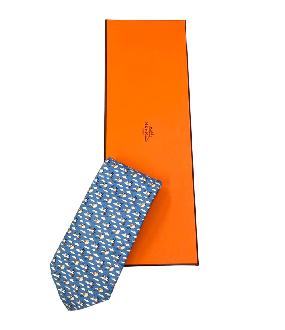 美品 HERMES ネクタイ シルク 100% 総柄 メンズ エルメス