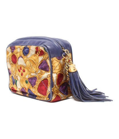 シャネル チェーンショルダーバッグ 斜め掛け ビジュー柄 タッセル サテン レディース CHANEL