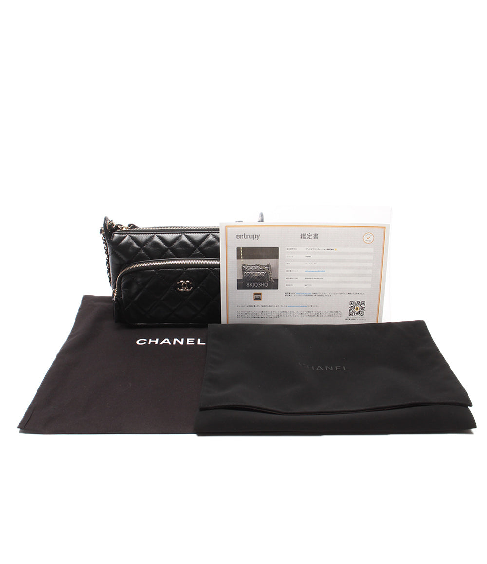 美品 CHANEL チェーンショルダーバッグ 肩掛け 斜め掛け シルバー金具 シングルチェーン シャイニークランプル マトラッセ ラムスキン AP4349