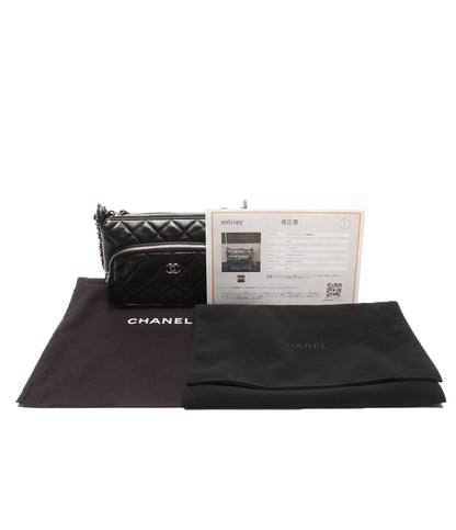 美品 CHANEL チェーンショルダーバッグ 肩掛け 斜め掛け シルバー金具 シングルチェーン シャイニークランプル マトラッセ ラムスキン AP4349