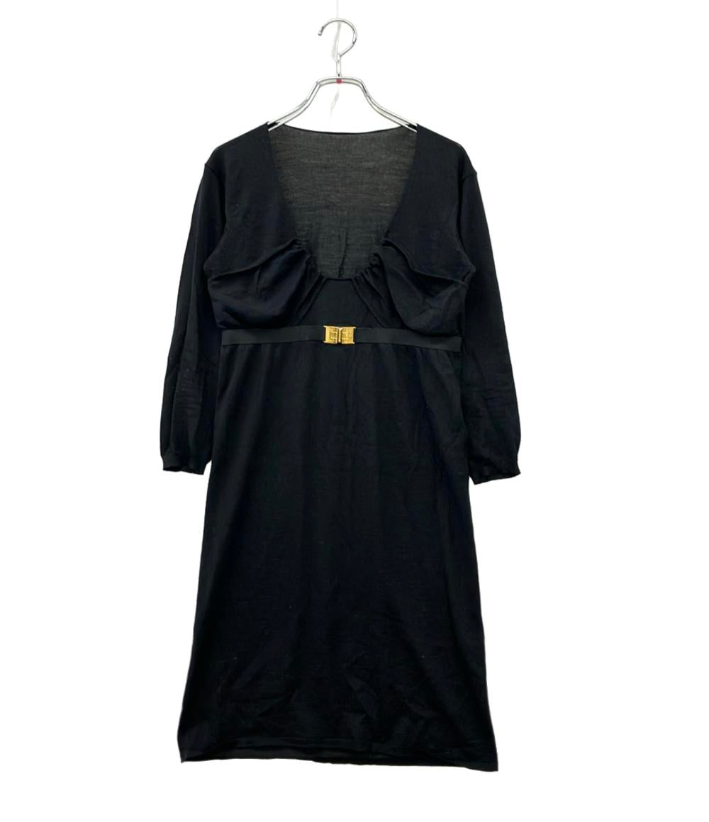 Emilio Pucci 長袖ワンピース ウール100% ゴールドバックル プリーツバスト 31KI60 レディース SIZE S エミリオ・プッチ