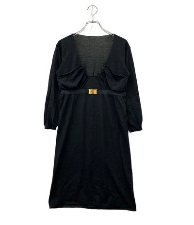 Emilio Pucci 長袖ワンピース ウール100% ゴールドバックル プリーツバスト 31KI60 レディース SIZE S エミリオ・プッチ