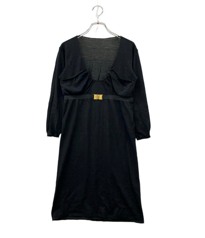 Emilio Pucci 長袖ワンピース ウール100% ゴールドバックル プリーツバスト 31KI60 レディース SIZE S エミリオ・プッチ