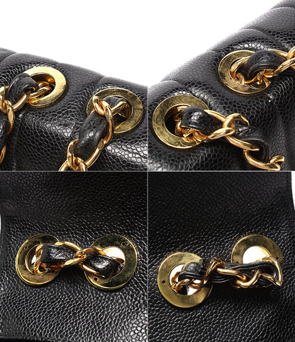 CHANEL チェーンショルダーバッグ マドモアゼル クラシック ゴールド金具 ダブルチェーン シングルフラップ 2番台 キャビアスキン レディース