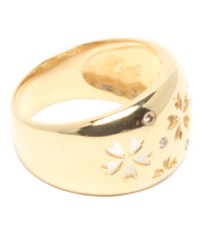 美品 リング 指輪 K18 ダイヤ 0.05ct 透かし彫り 和柄 サクラ レディース SIZE 10号