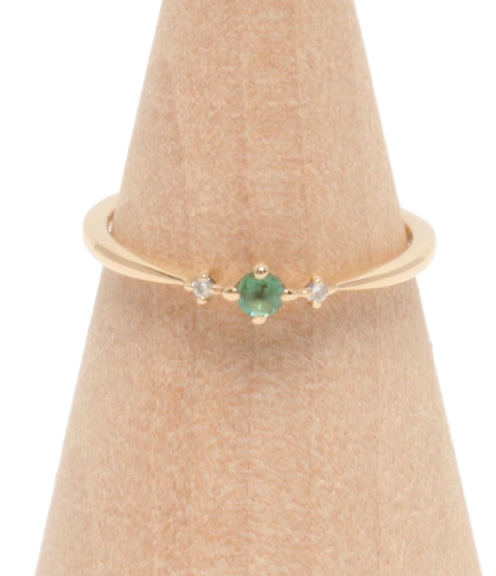 美品 VENDOME AOYAMA ピンキーリング 指輪 K10 エメラルド ダイヤ レディース SIZE 1号 ヴァンドームアオヤマ