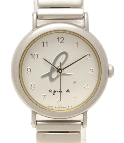 美品 agnes b. 腕時計 クオーツ シルバー V701-6210 レディース アニエスベー