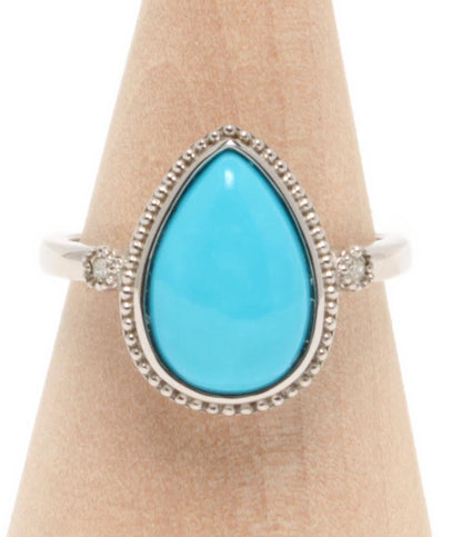 美品 リング 指輪 SV925 ターコイズ ダイヤ 0.03ct レディース SIZE 15号