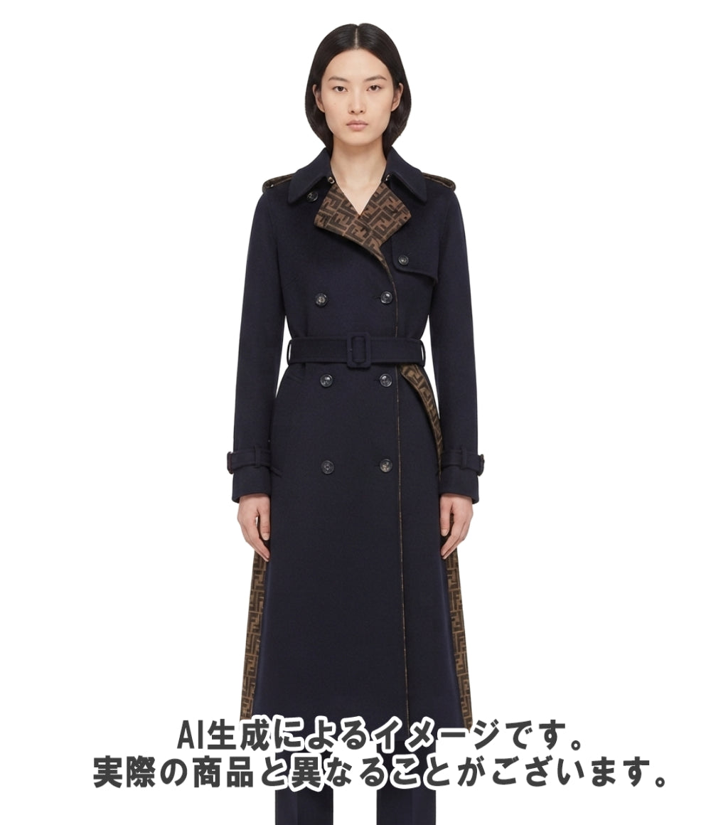 FENDI メルトン ダブルブレストコート ズッカ柄 FF9011 A5HD レディース SIZE 36 (XS) フェンディ