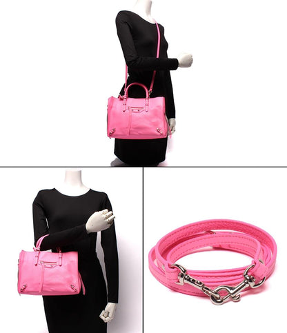BALENCIAGA 2way ハンドバッグ ショルダーバッグ カーフスキンレザー ネオンピンク ショッキングピンク ペーパー ミニ A6 ジップアラウンド