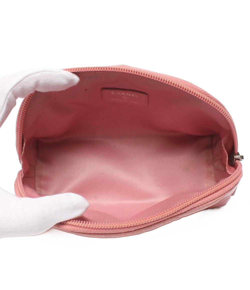 CHANEL ポーチ カメリア ラムスキン シルバー金具 レディース シャネル