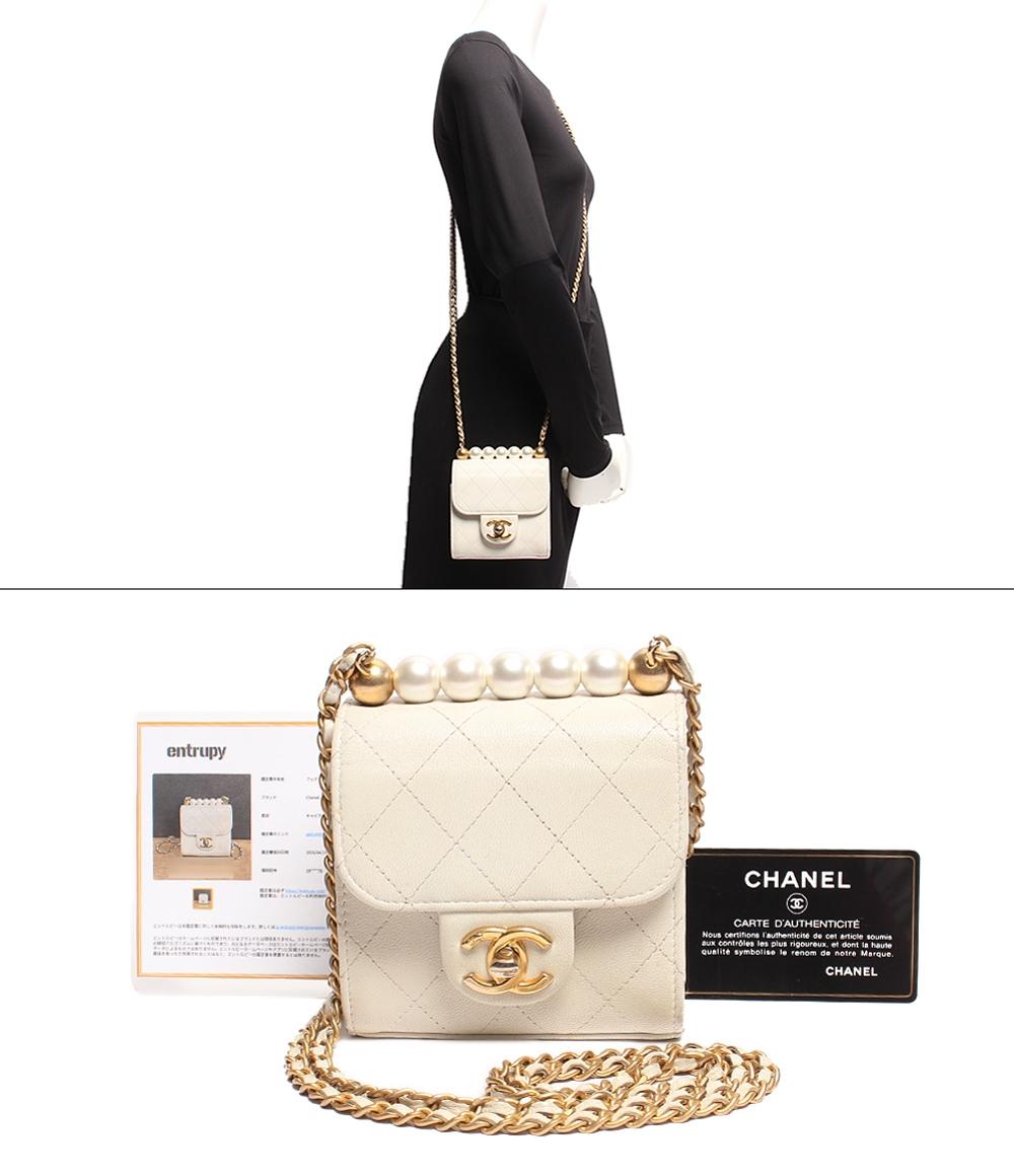 シャネル チェーンレザーショルダーバッグ ココマーク フェイクパール ゴールド金具 ミニマトラッセ ラムスキン レディース CHANEL