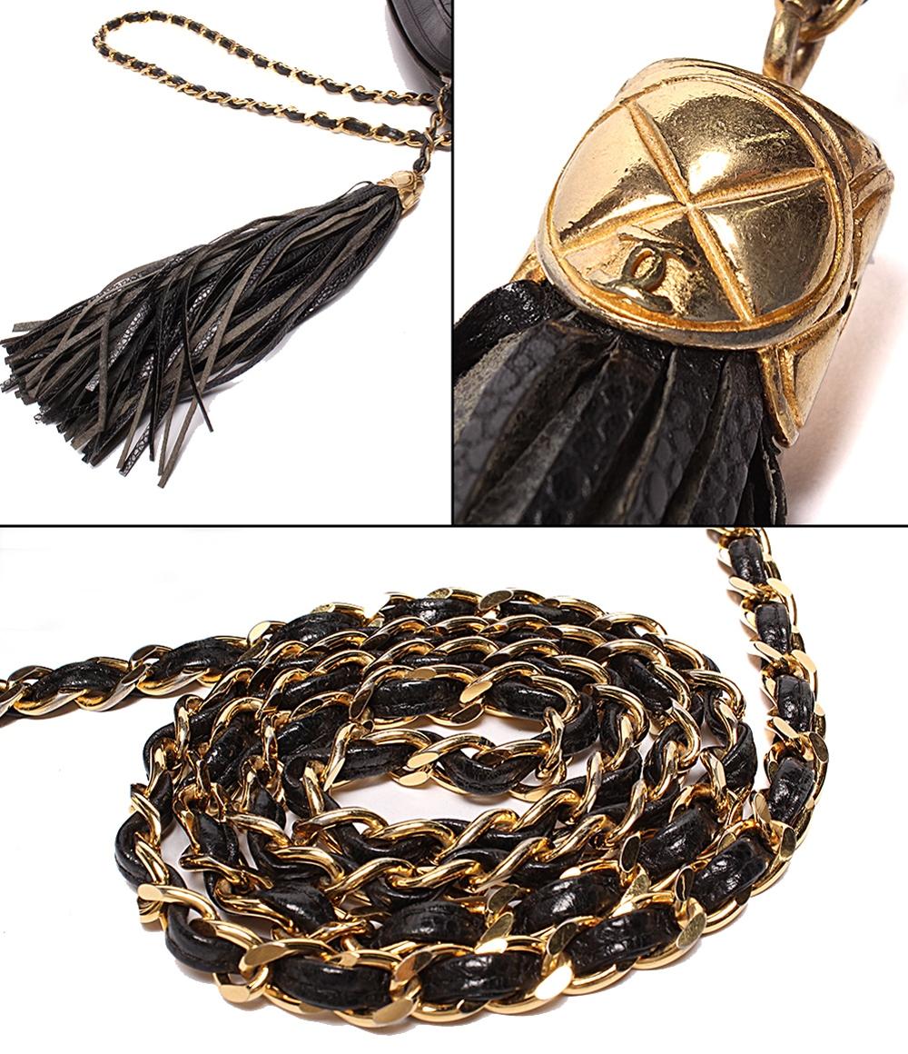 CHANEL チェーンショルダーバッグ ココマーク タッセル付き シェブロンステッチ ゴールド金具 キャビアスキン レディース シャネル