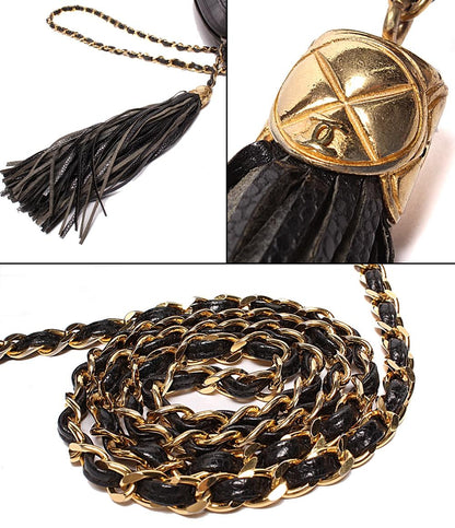 CHANEL チェーンショルダーバッグ ココマーク タッセル付き シェブロンステッチ ゴールド金具 キャビアスキン レディース シャネル