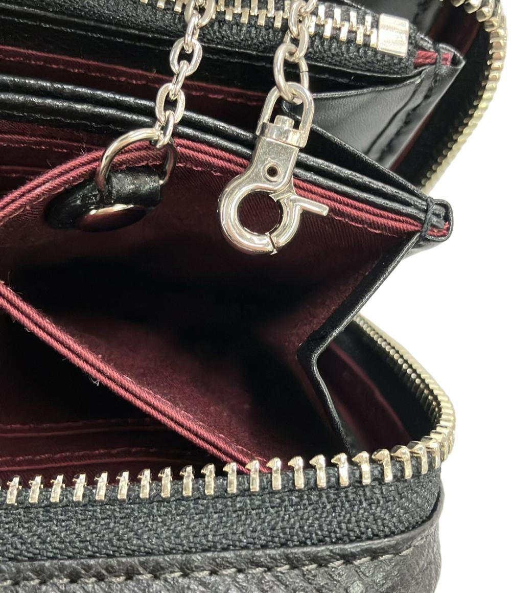 美品 TAKEO KIKUCHI ラウンドファスナー長財布 カラビナ付き メンズ タケオキクチ