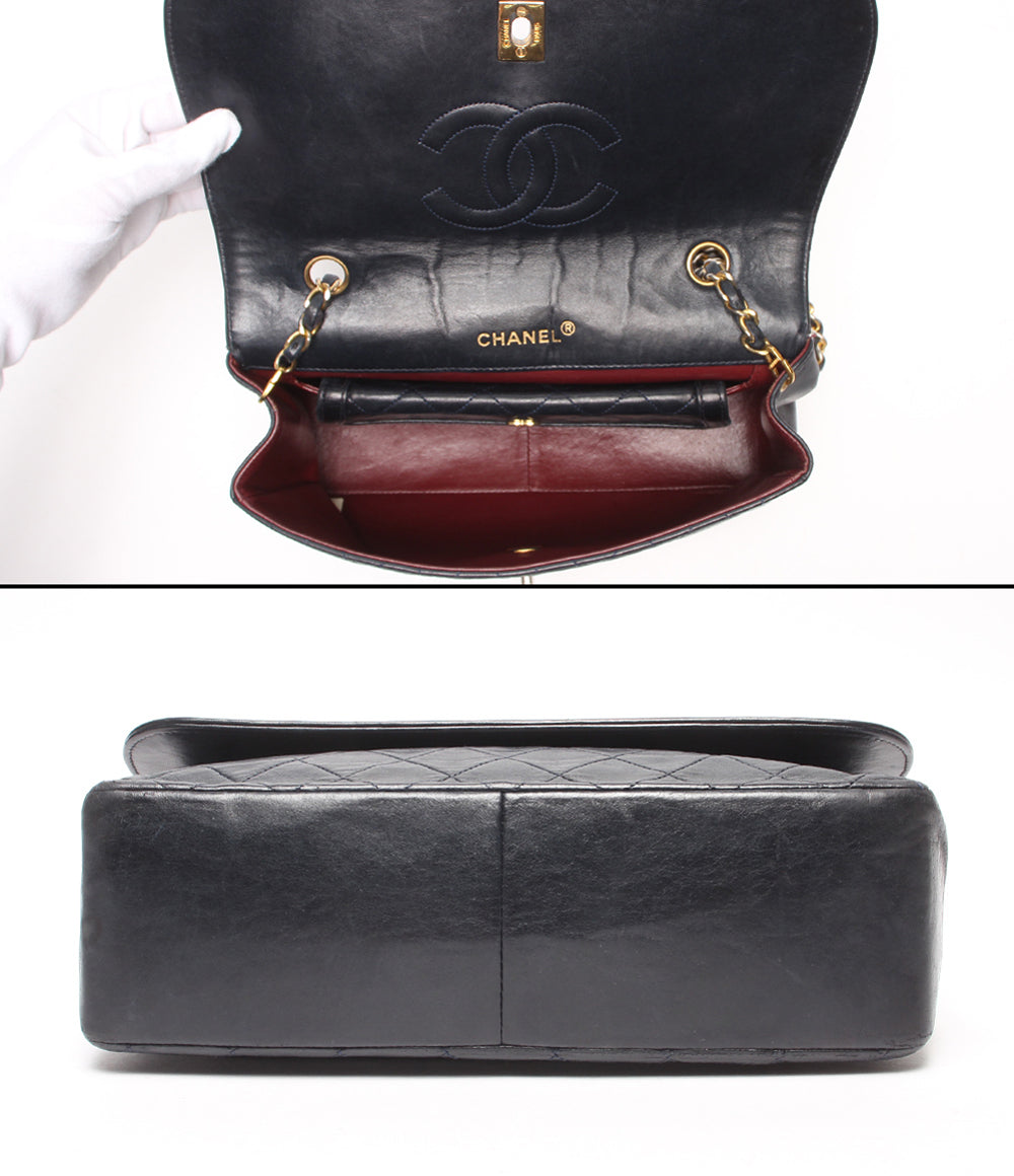 CHANEL チェーンショルダーバッグ 肩掛け 斜め掛け ゴールド金具 マトラッセ シングルチェーン シングルフラップ ラムスキン レディース シャネル