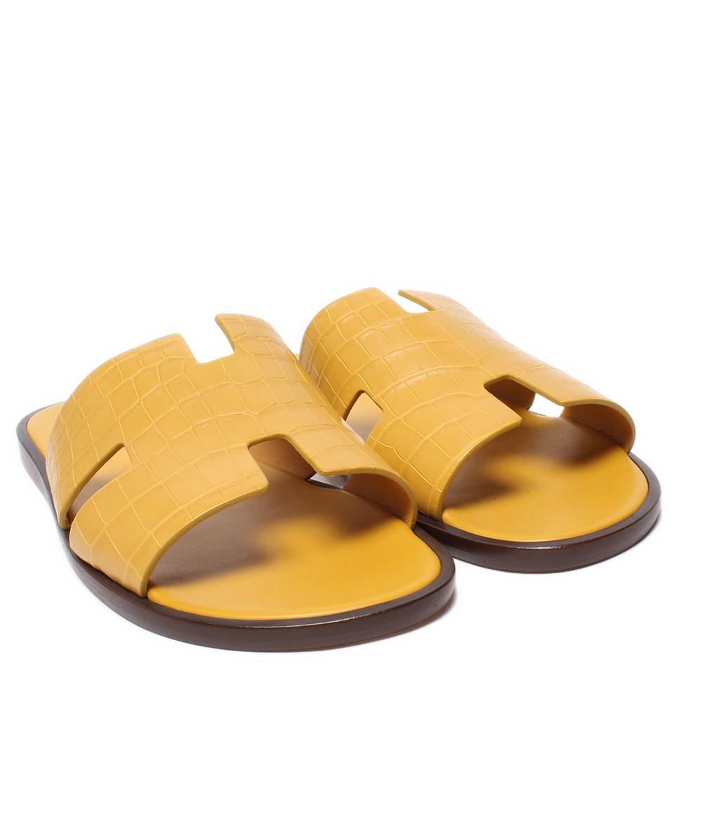 美品 HERMES フラットサンダル クロコダイル Hロゴ イズミール メンズ