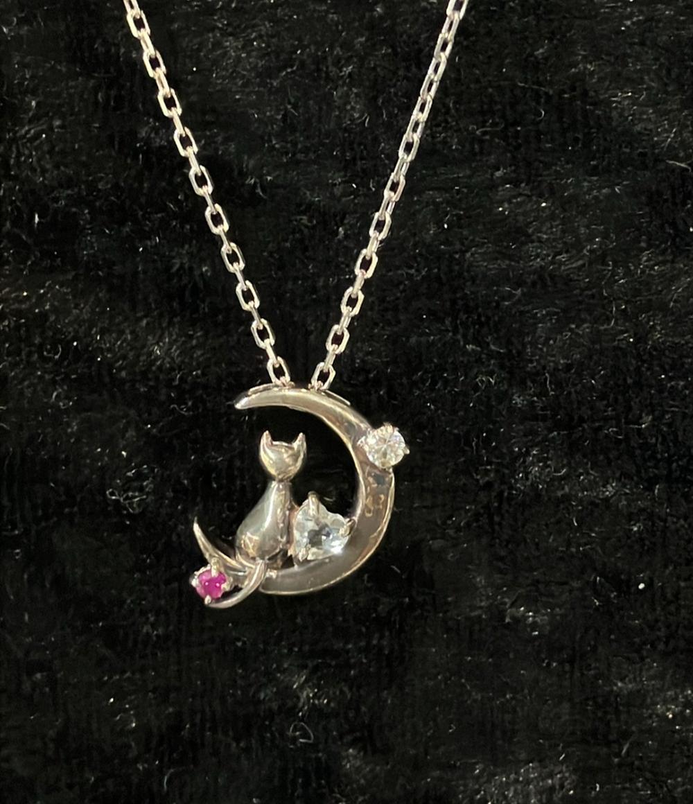 ネックレス SV925 アクアマリン ルビー ホワイトサファイア クレセントムーン 月モチーフ レディース Mirai Tenshi