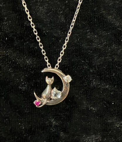 ネックレス SV925 アクアマリン ルビー ホワイトサファイア クレセントムーン 月モチーフ レディース Mirai Tenshi
