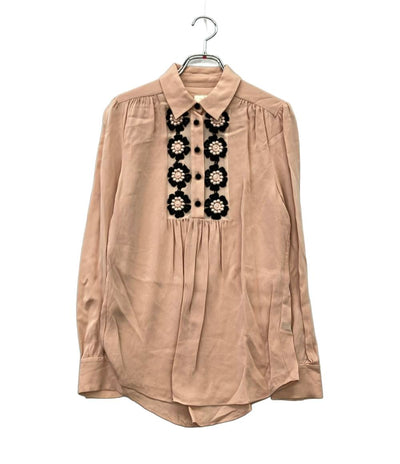 Kate Spade シルクブラウス デイジー ピンク 刺繍 花柄 長袖 レディース SIZE S ケイトスペード