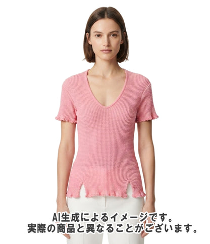 CHANEL 半袖 リネン Vネック ニット P56634K07410 レディース SIZE 38 (S) シャネル