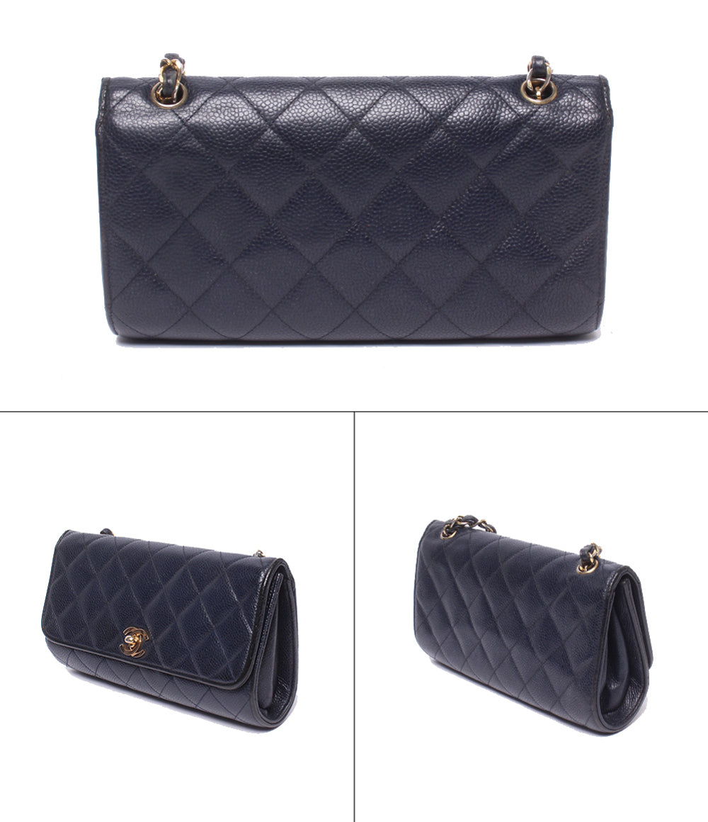 CHANEL チェーンショルダーバッグ 肩掛け 斜め掛け ゴールド金具 3番台 マトラッセ シングルフラップ シングルチェーン キャビアスキン レディース