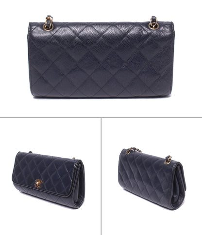 CHANEL チェーンショルダーバッグ 肩掛け 斜め掛け ゴールド金具 3番台 マトラッセ シングルフラップ シングルチェーン キャビアスキン レディース