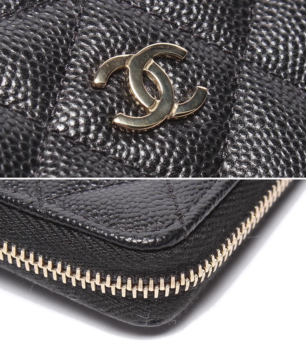 美品 CHANEL 二つ折り財布 ゴールド金具 キャビアスキン マトラッセ レディース シャネル