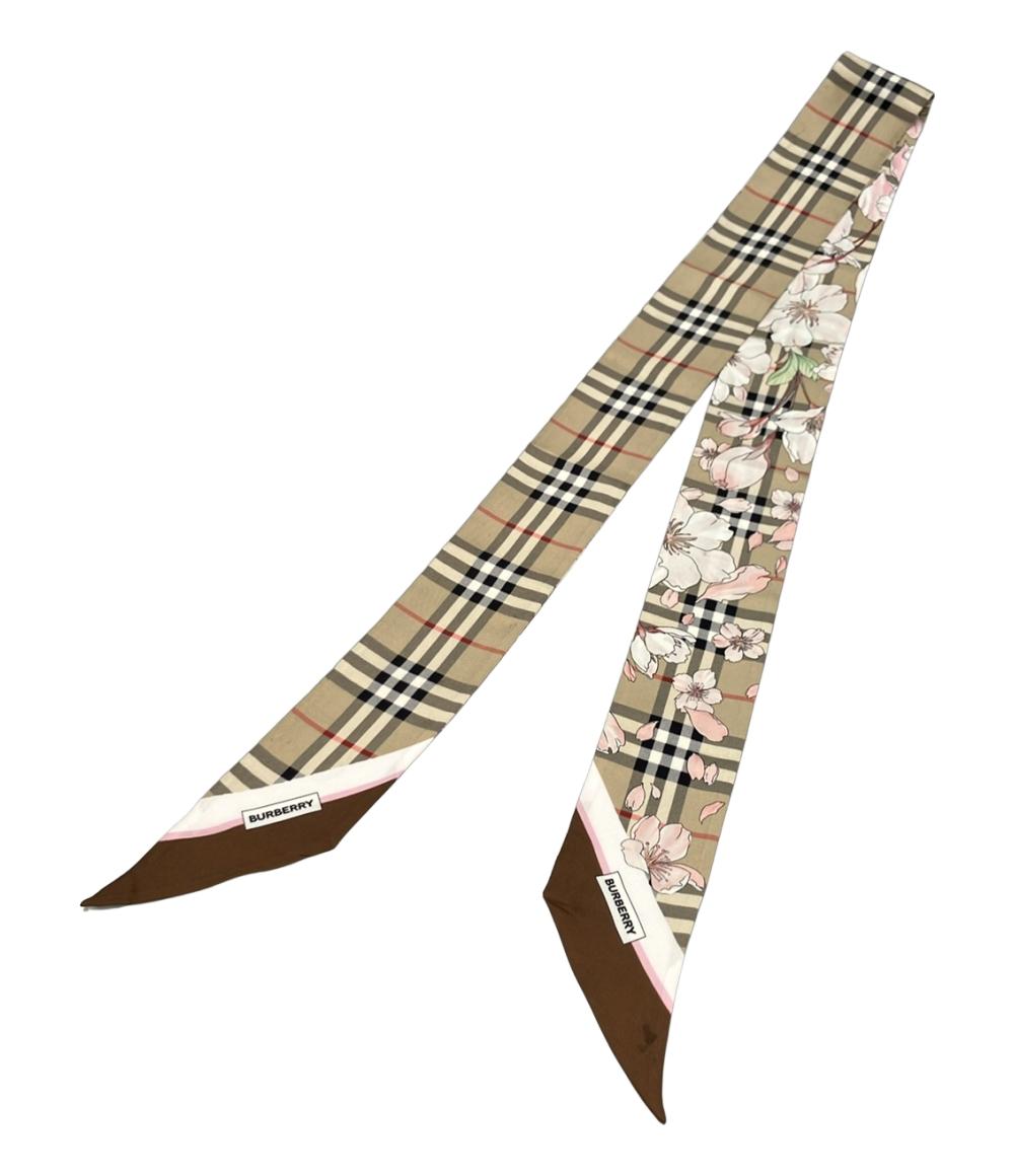 BURBERRY スカーフ Floral Check Silk Skinny Scarf フローラル チェック シルク スキニースカーフ レディース バーバリー