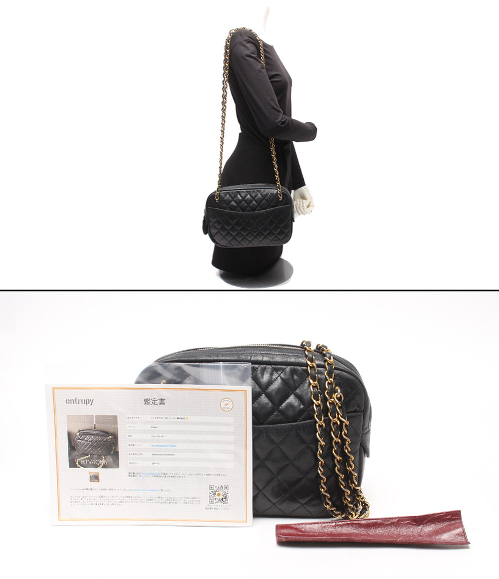 CHANEL チェーンショルダーバッグ 肩掛け ゴールド金具 マトラッセ ラムスキン レディース シャネル