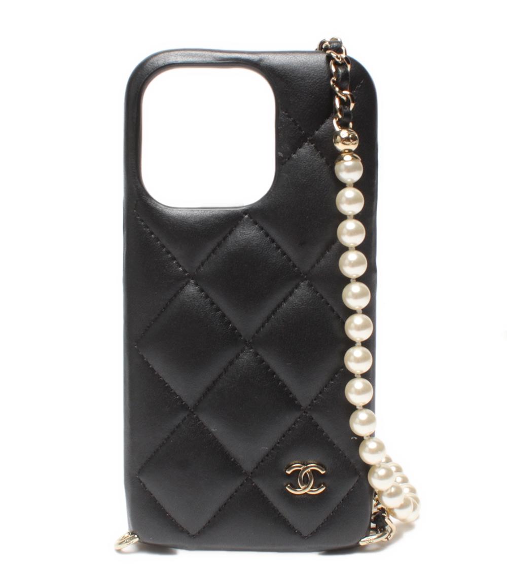 CHANEL iphoneケース チェーンショルダー付き iphone14pro ゴールド金具 マトラッセ レディース シャネル