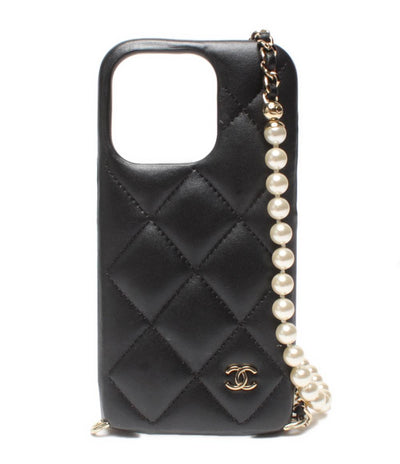 CHANEL iphoneケース チェーンショルダー付き iphone14pro ゴールド金具 マトラッセ レディース シャネル