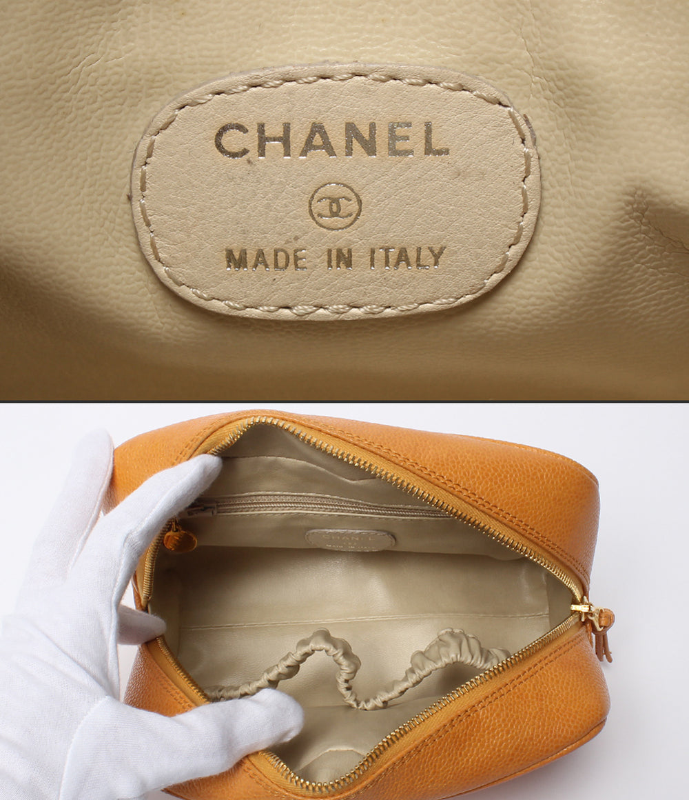 CHANEL コスメポーチ CCココマーク キャビアスキン ゴールド金具 レディース シャネル
