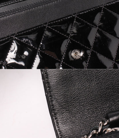 CHANEL チェーンウォレット ショルダーバッグ 斜め掛け シングルチェーン シングルフラップ シルバー金具 17番台 マトラッセ エナメル レディース