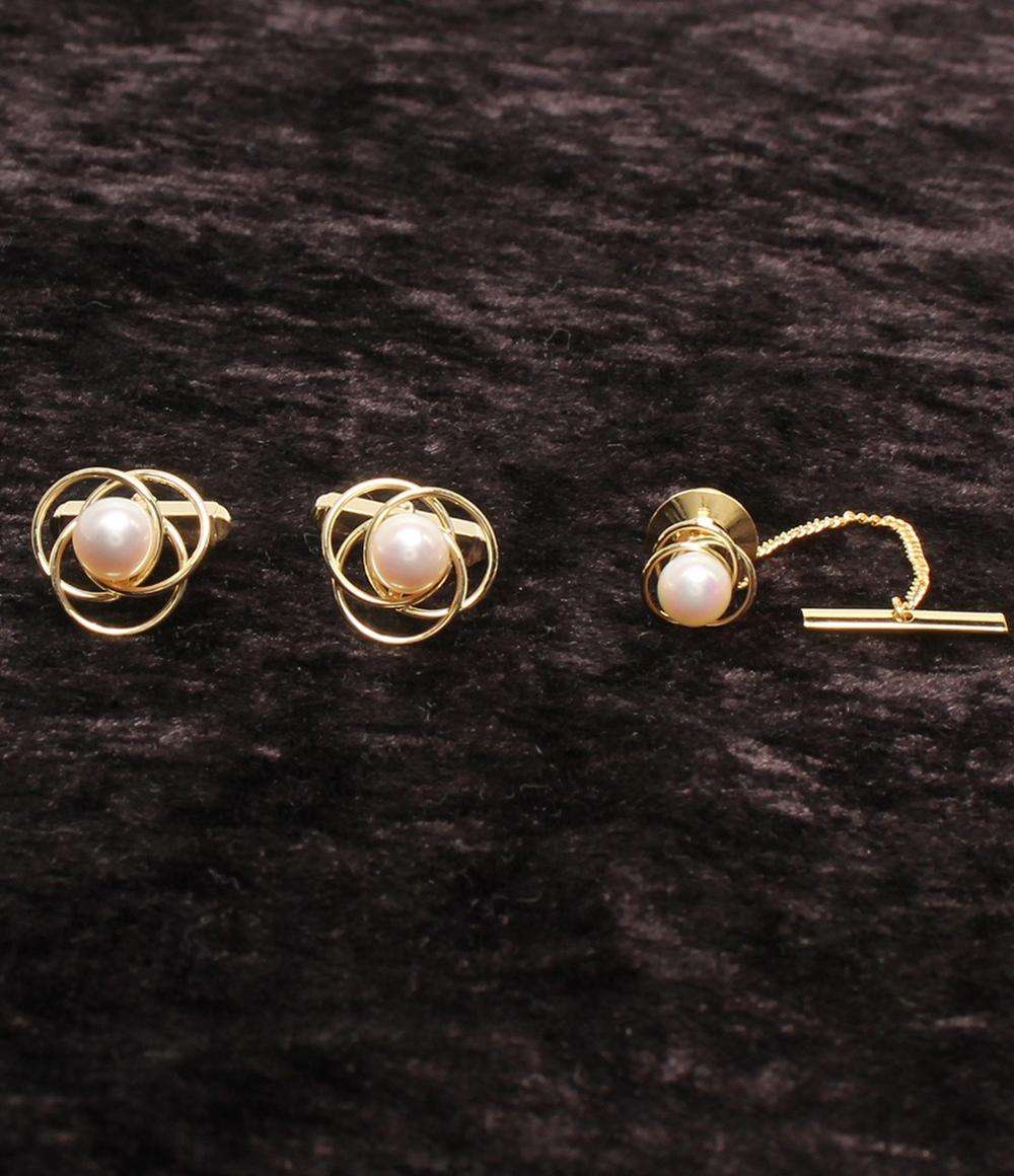 美品 タイピン カフス K18 パール 2点セット メンズ