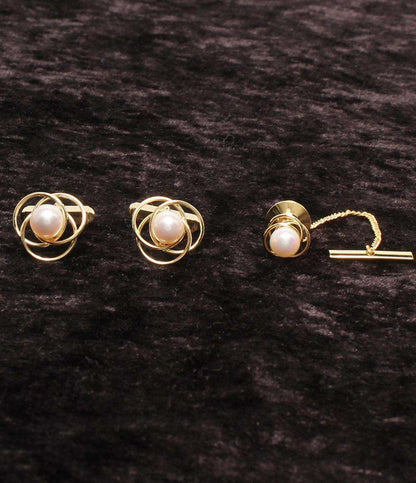 美品 タイピン カフス K18 パール 2点セット メンズ