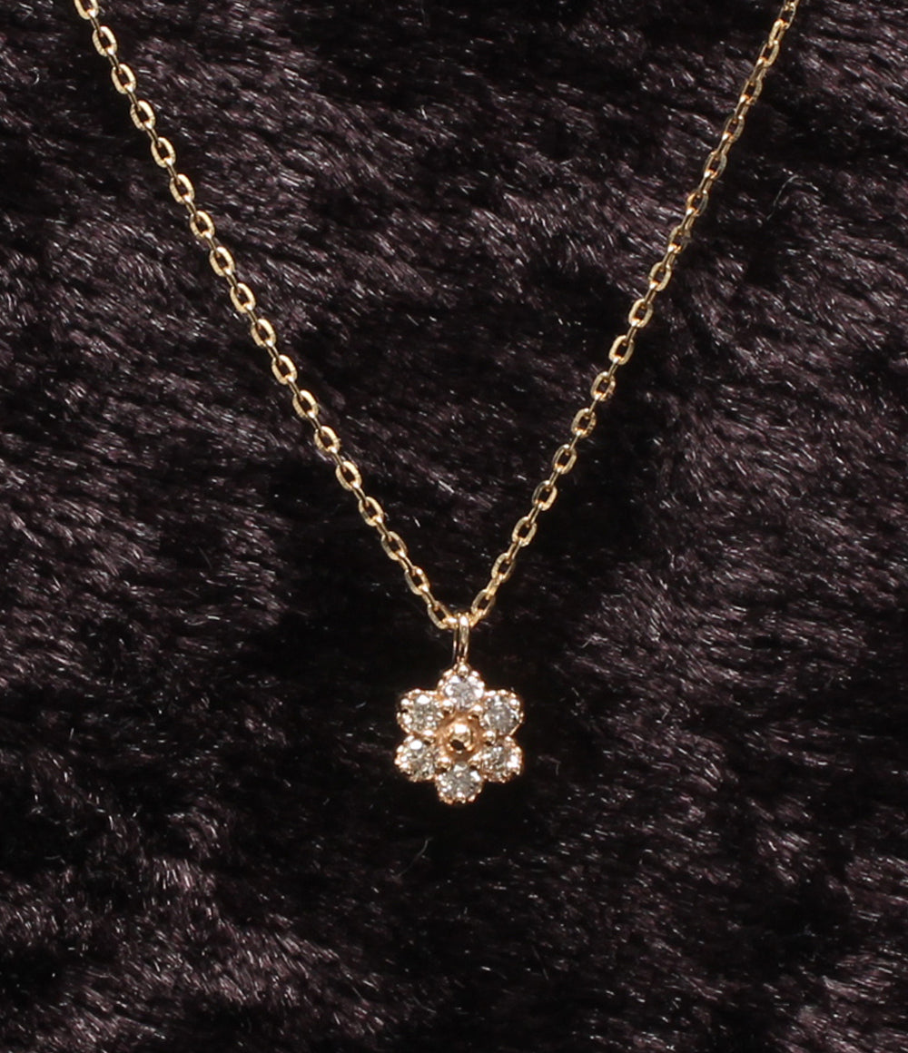 美品 NOJESS ネックレス K10 ダイヤ 0.066ct フラワーモチーフ 花モチーフ レディース ノジェス