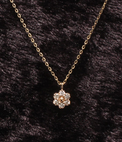 美品 NOJESS ネックレス K10 ダイヤ 0.066ct フラワーモチーフ 花モチーフ レディース ノジェス