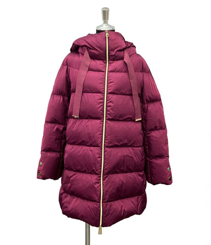 Herno ダウンコート A-shape ワインレッド インポート サテンAラインコート PI1304D-12170-4630 レディース SIZE 44 (XL) ヘルノ