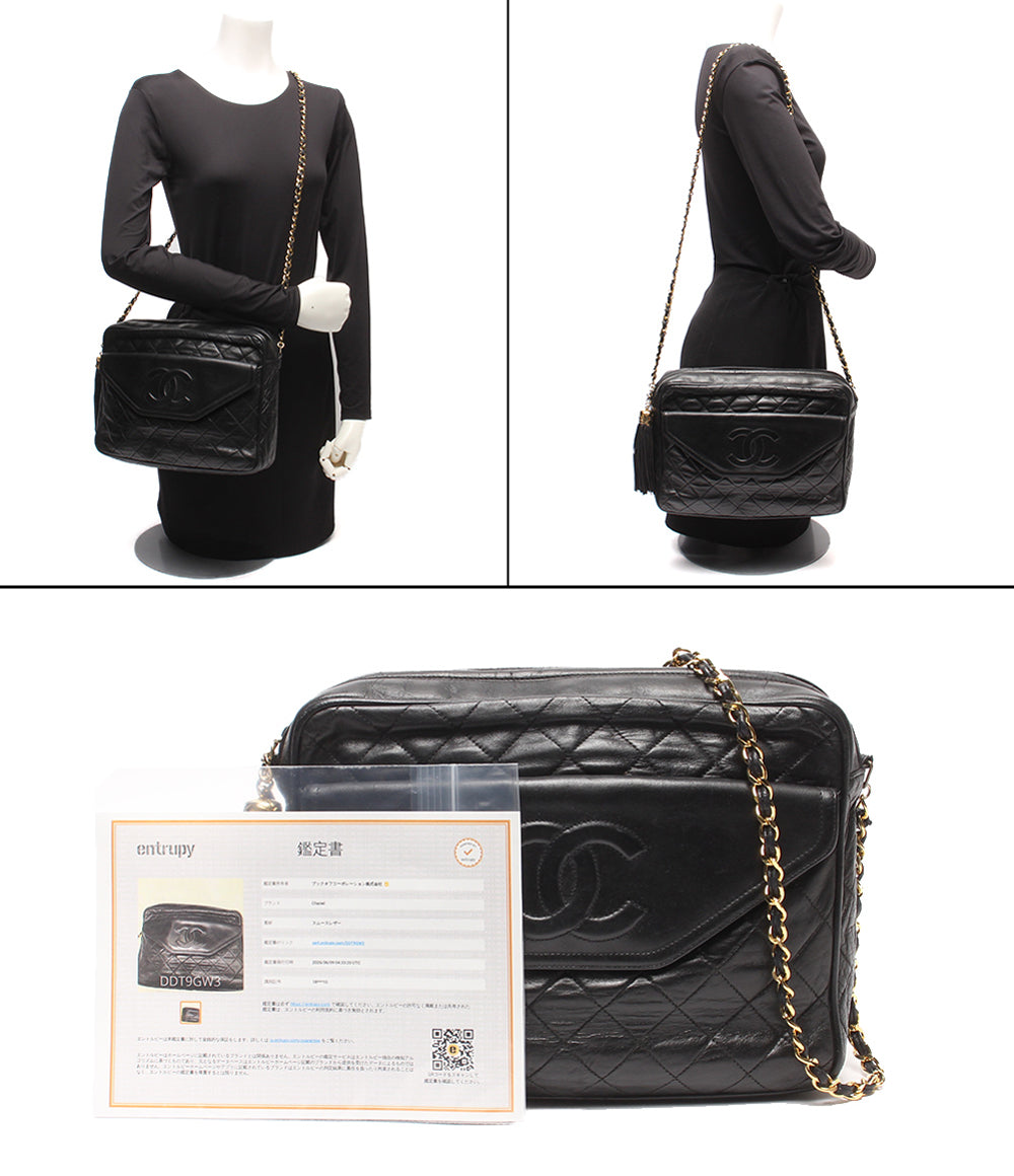 CHANEL チェーンショルダーバッグ 肩掛け 斜め掛け ラムスキン ゴールド金具 マトラッセ 1番台 レディース シャネル