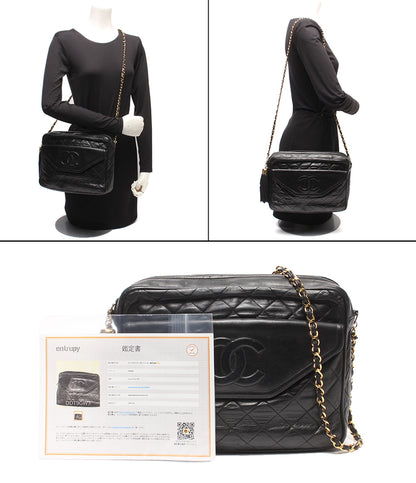 CHANEL チェーンショルダーバッグ 肩掛け 斜め掛け ラムスキン ゴールド金具 マトラッセ 1番台 レディース シャネル