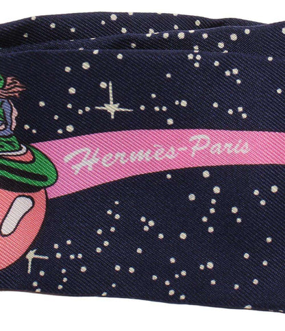 美品 HERMES ツイリー スカーフ シルク100％ SPACE DERBY レディース メンズ エルメス